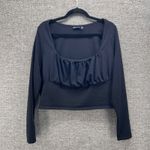 ASOS DESIGN Womans Blouse Size 16 Milkmaid Y2k Baby Doll Whimsigoth Square Neck Black Photo 2