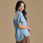 Downeast NWT Bluewind Crochet Chambray Button Down Short Sleeve Shirt XS Photo 3