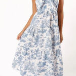 KLD Cherie Bow Front Midi Dress in Blue Size Large Photo 0