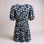 STAUD Mini Milla Dress Size 2 Floral White Acid Blue Puff Sleeve Mini Photo 1