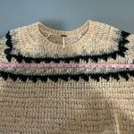 Free People  sweater size S fuzzy fair isles boxy cream ivory with blue Photo 2