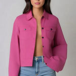 Vintage Women's Hot Pink Cropped Denim Jacket • Jean Jacket • 90s Size M Photo 0