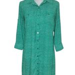 CAbi  429 Emerald Green Dotted Kelly Shirt Dress S 3/4 Roll Tab Sleeves Photo 1
