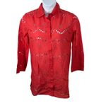 ADIVA Red Pink Sheer Eyelet Lace Peasant Blouse Boho Festival Top Small NWT Photo 1