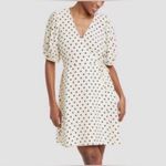 A New Day  Black and White Puff Sleeve Mini Wrap Dress 2X Photo 1