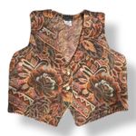 Vintage 90s Willowbend Floral Tapestry Vest Brown Rust Green Western Medium Photo 0
