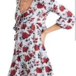 Outfitters American Eagle Blue Red Floral Boho poof Sleeve Dress Photo 0