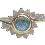 14K Yellow Gold Round Aquamarine and White Sapphire Ring Sz 6.75 Photo 0