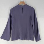 Lavender Brown Lightweight Silk Keyhole Cutout V Neck Flare Sleeve Blouse Photo 5
