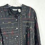 Laura Ashley Size Large Top Beaded Silk Black Embroidered Button Up Blouse 1488 Photo 2