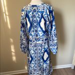 H&M Blue and White Long Sleeve V-Neck Sundress Photo 4
