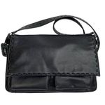 Liz Claiborne Black Natural Leather Stitched Shoulder Bag Purse Photo 0