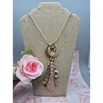 None Rose Gold Tone & Pink Long Statement Necklace Dangle Pendants 30" Boho Photo 1