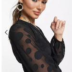 ASOS Black Long Sleeve Skater Dress with Black Dot Details Photo 2