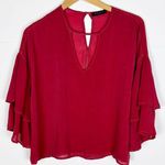 Maven West  Top Size Medium Tiered Ruffle Sleeves Red 100% Cupro V Neck Photo 0