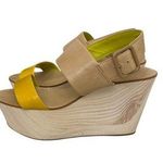 BCBGeneration Shoes Yellow Tan Wood Platform Wedges Sandals Size Women's 8 Photo 0