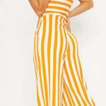 Pretty Little Thing Mustard and White Striped Bandeau Cropped Jumpsuit size 4 NWT Photo 1