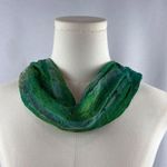 Women’s Green, Blue, & Teal Tasseled Knit & Mesh Scarf Green Photo 3
