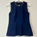 Madewell  Women’s Sleeveless Peplum Leather Trim Tank Top Blue Black Size 4 EUC Photo 0