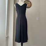 BCBG Side Slit Black Midi Dress With Knot Detail At The Waist Size L Photo 12