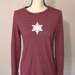 Talbots Pima Cotton Christmas Snowflake Red Striped White Top M Long Sleeve Photo 0