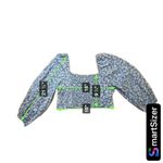 Wild Fable  Women's Blue‎ Floral Smocked Puff Sleeve Crop Top Size L Photo 3