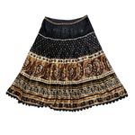 VINTAGE Velvet Paisley Midi Flare Skirt Black Size M Photo 2
