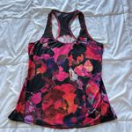 Athleta Floral Pink Black Tank Top Womens Size Medium Yoga Racerback Breathable Photo 0