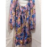 Floral Smocked Square Neck Puff Sleeve Mini Dress Pink Blue Yellow Size L Photo 1