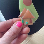 Lucinda House Pin Whimsical Geometric Cottagecore Brooch Statement Orange Photo 0