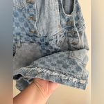 POL Blue Denim Shortalls Patchwork Checkered Distressed Size Medium 100% Cotton Photo 2