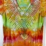 Reba  Medium Top Handmade Tie Dye Studded Short‎ Sleeve Western Orange Green 1078 Photo 5