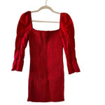 Reformation  Red Jacinta Linen Blend Bodycon‎ Smocked Mini Dress Medium Photo 2