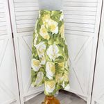 Premise Floral Roses Linen Blend A Line Flare Midi Skirt Lime Green Yellow 4 Photo 2