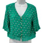 Superdry Cropped Green Floral Button Down Boxy Short Sleeve Lace Trim Top size 8 Photo 1