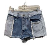 LF Carmar Titania Spliced Frayed Denim Shorts High Waisted Blue Size 28 Photo 2