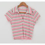Y2K Preppy Polo Crop Top Pink Green Striped Ribbed 90s Soft Girl Pastel Size L Size L Photo 0