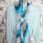 Talbots Versatile Blue Turquoise and Gray Striped Scarf linen with fringe by Photo 2