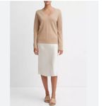 Vince  Melange V-Neck Wool Cashmere Sweater in Sand Photo 3
