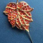 Rapallo rhinestone orange Autumn fall maple leaf designer signed brooch pin Photo 4