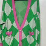 First Love  Green and Pink Argyle Cardigan Photo 0