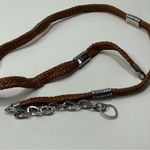 Chico's Brown Leather Braided Silver Logo Accents Chain Belt Statement 39'' Boho Photo 5