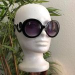 2000s Retro Round black oversized large round sunglasses spiral unique handles boho Whimsygoth Photo 3