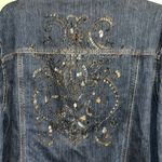 Chico's Dark Denim Jacket embroidered sequined beaded designs Photo 2
