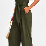 PRETTYGARDEN  Wide Leg Jumpsuit Casual V-Neck  Belted Long pants romper XL Photo 0