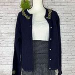 Karen Scott Vintage Navy Blue Cottagecore Embroidered Cardigan Sweater Photo 0