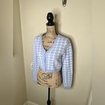 Haute Monde NTM: Light Blue & White Cropped Houndstooth Cardigan Size Medium Photo 5