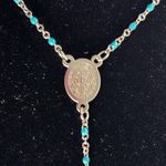 Silver and Turquoise Dainty Rosary Style Necklace Blue Photo 4