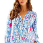 Lilly Pulitzer  Silk Elsa Top Red Right Return Sailboat Blouse Shirt Sz S Photo 0
