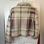 Thread & Supply Cream/Tan/Pink Striped Soft Sherpa Half Zip Pullover Size S GUC Pink Photo 3